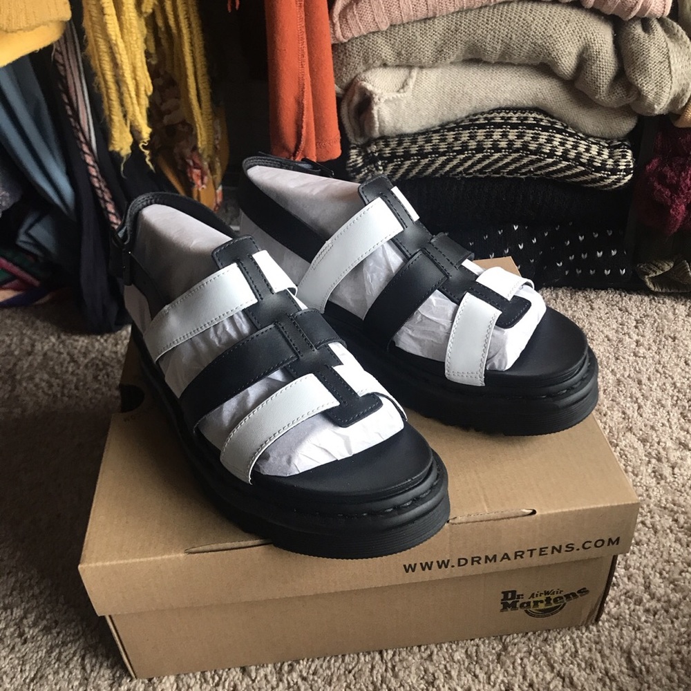 Yelena White+ Black Dr. Martens Sandals Size 10